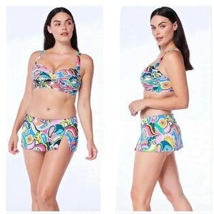 Bleu Rod Beattie Kore Shirred Underwire Bikini Swim Top and Skirted Bottom